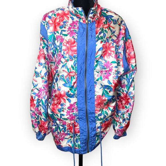 Lavon Windbreaker Bomber Jacket Women's M Multicolored Floral Print VTG Zipper - Picture 1 of 12